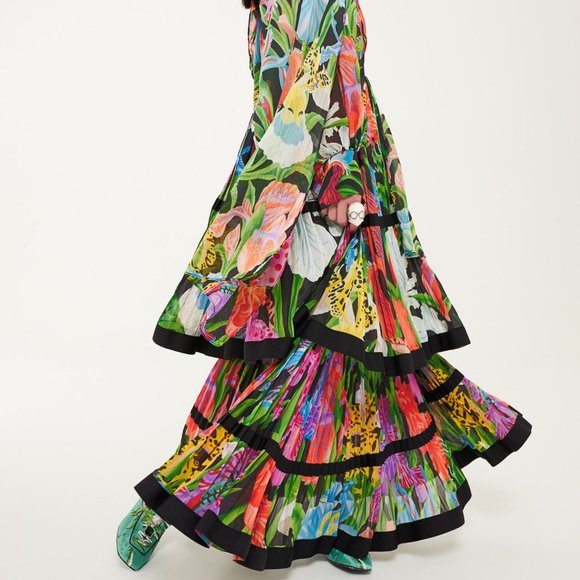 Iris Apfel X H&M Multicolored Patterned Floral Ruffle Maxi Pleated Skirt US 0 - Picture 3 of 10